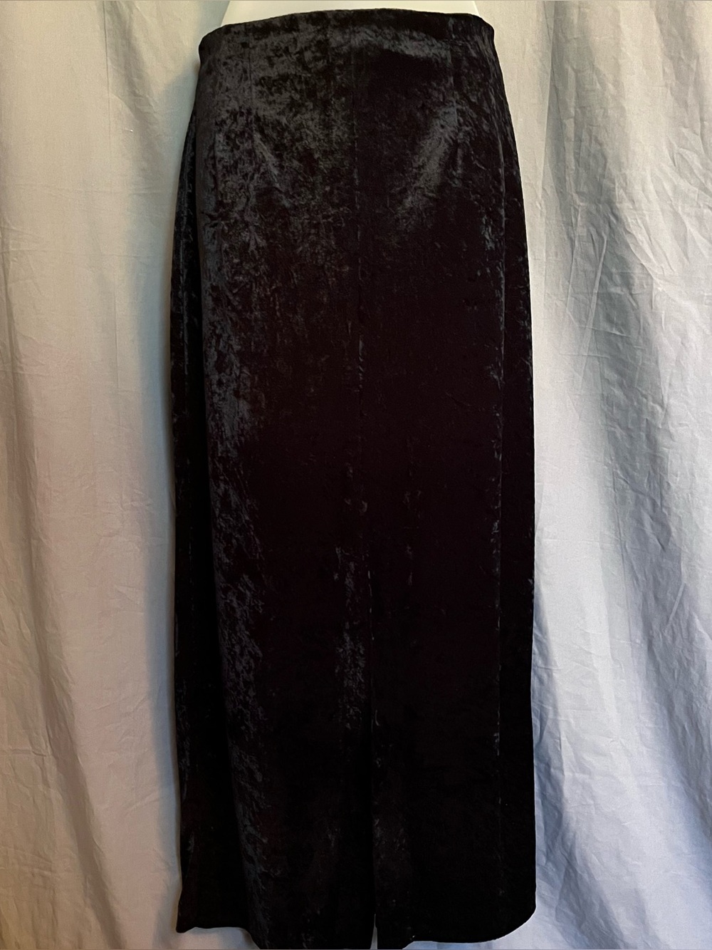 Vintage Vision Intl Black Crushed Velvet Lined Front Slit Maxi Skirt Size 8